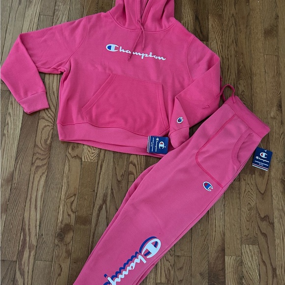 Champion Other - NWT! Champion Logo Vibrant Pink Hoodie and Joggers Sz L Misses